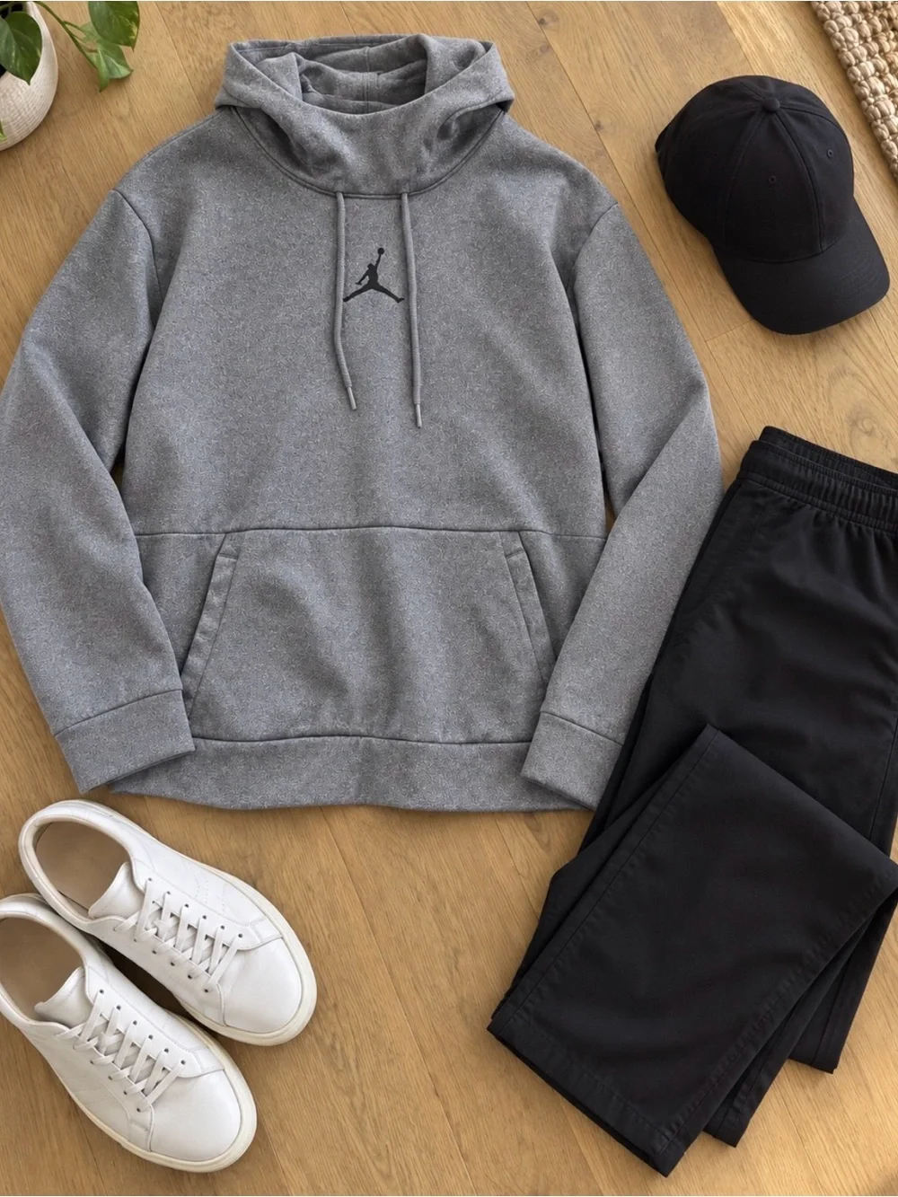 Jordan Gray Drawstring Pullover Hoodie with Jumpman Logo